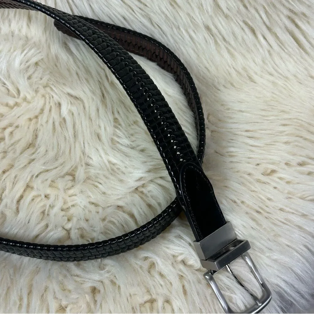 Elegant Black Leather Belt with Silver Buckle